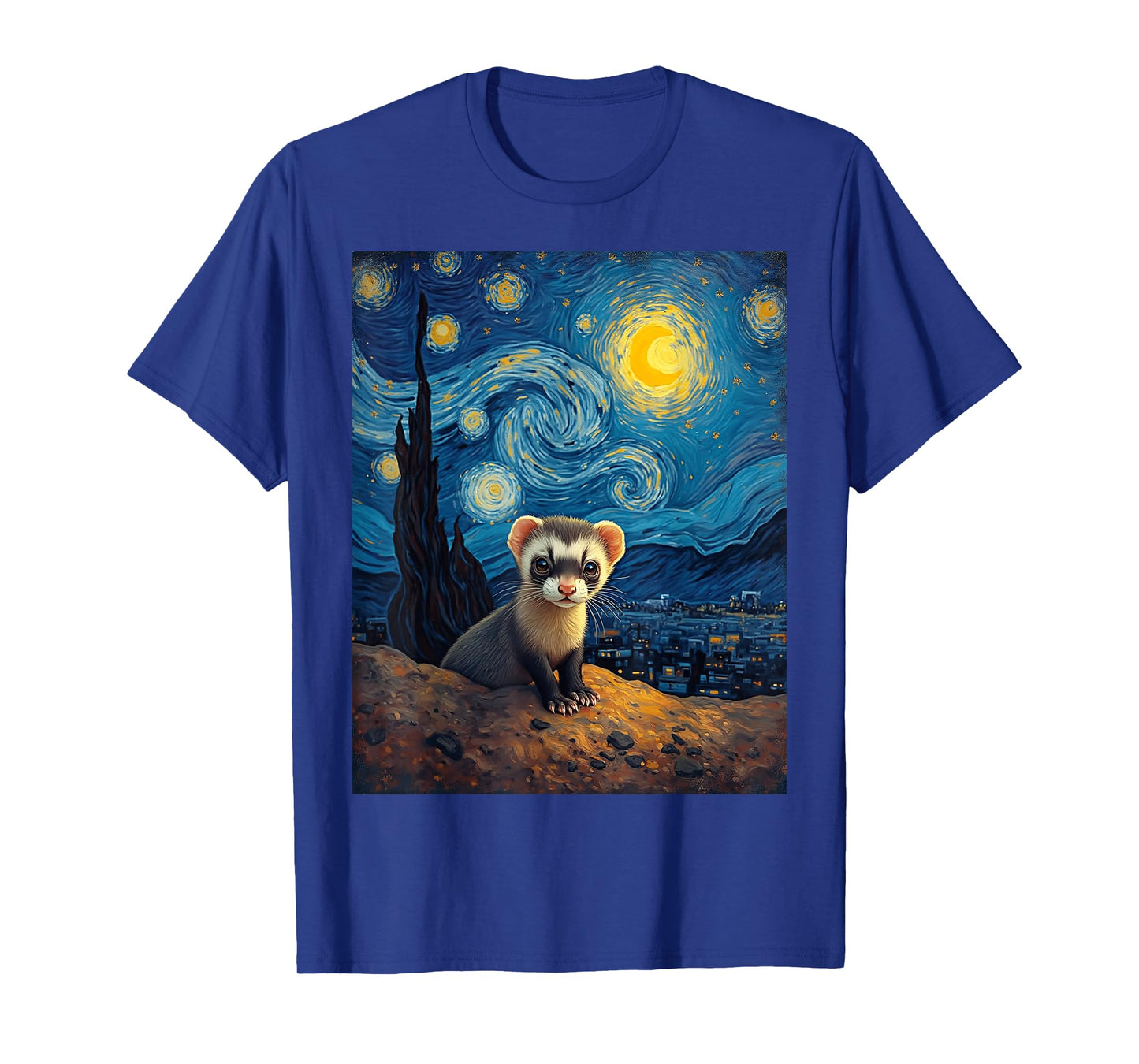 Van Gogh's Starry Night Black-Footed Ferret Prairie Ghost T-Shirt