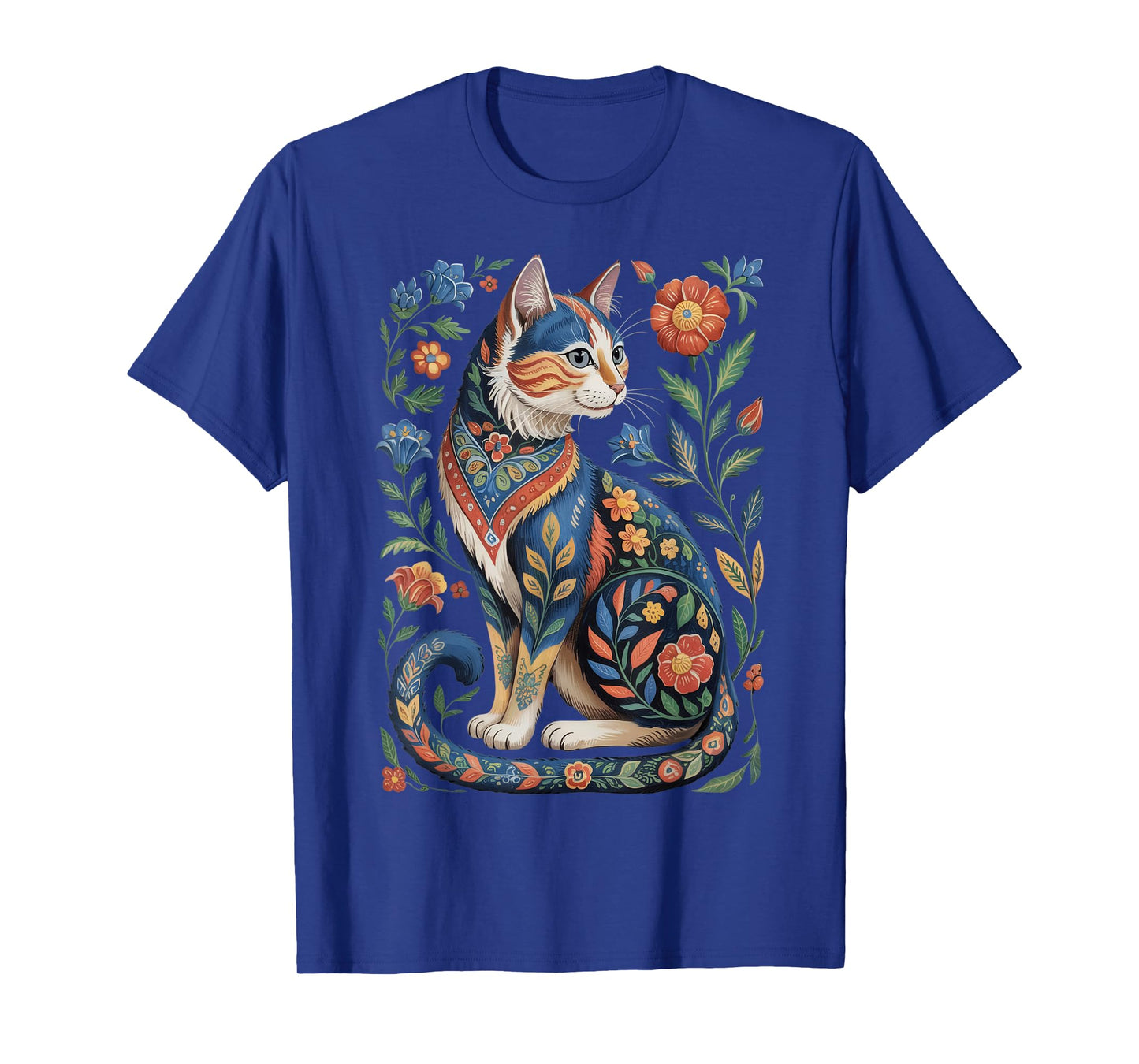 Cute Cat Lover Vintage Flowers Art Pattern Aesthetic T-Shirt