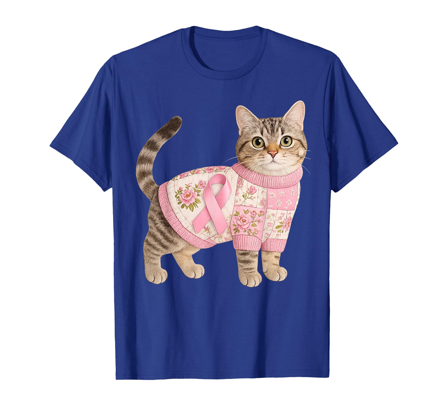 Cat Pink Ribbon Breast Cancer Cat Pattern Felt Art T-Shirt