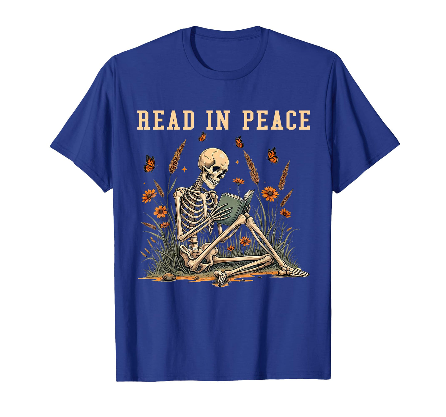 Skeleton Read in Peace Floral Halloween Books Lover T-Shirt