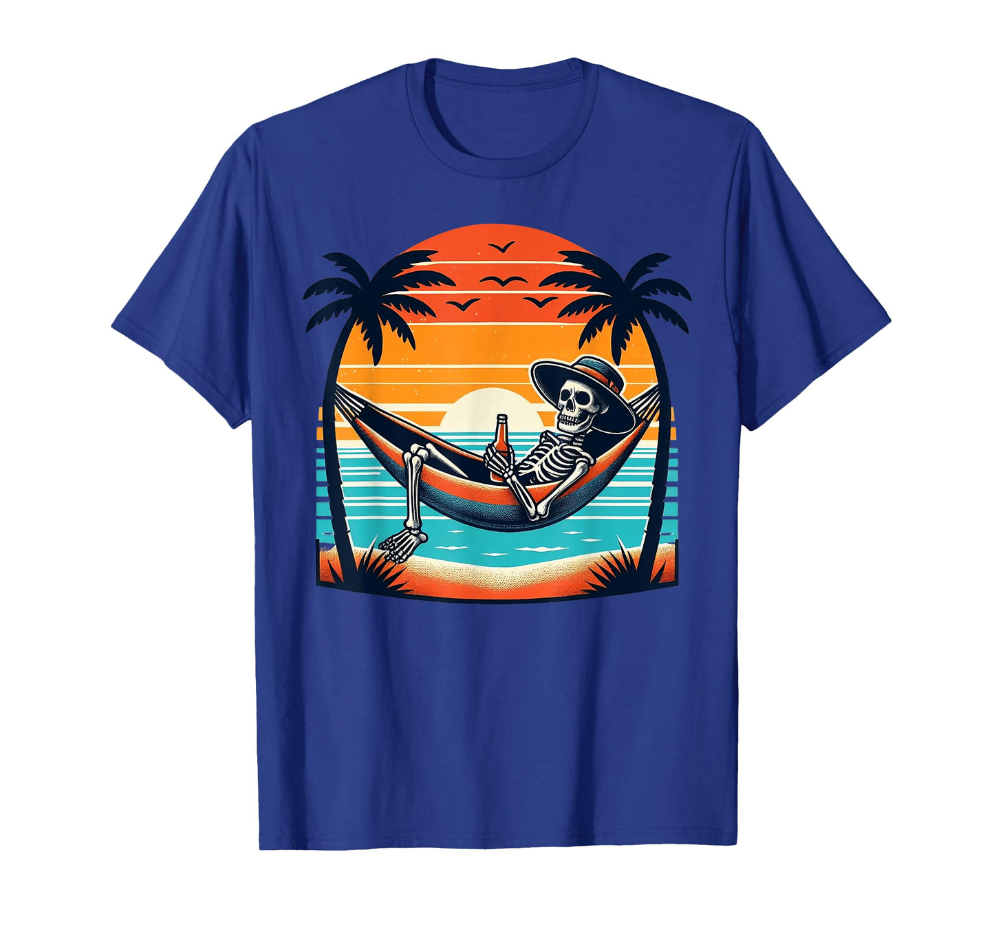 Tropical Beach Vacation Skeleton Summer Drinking Skeleton T-Shirt for Men Women