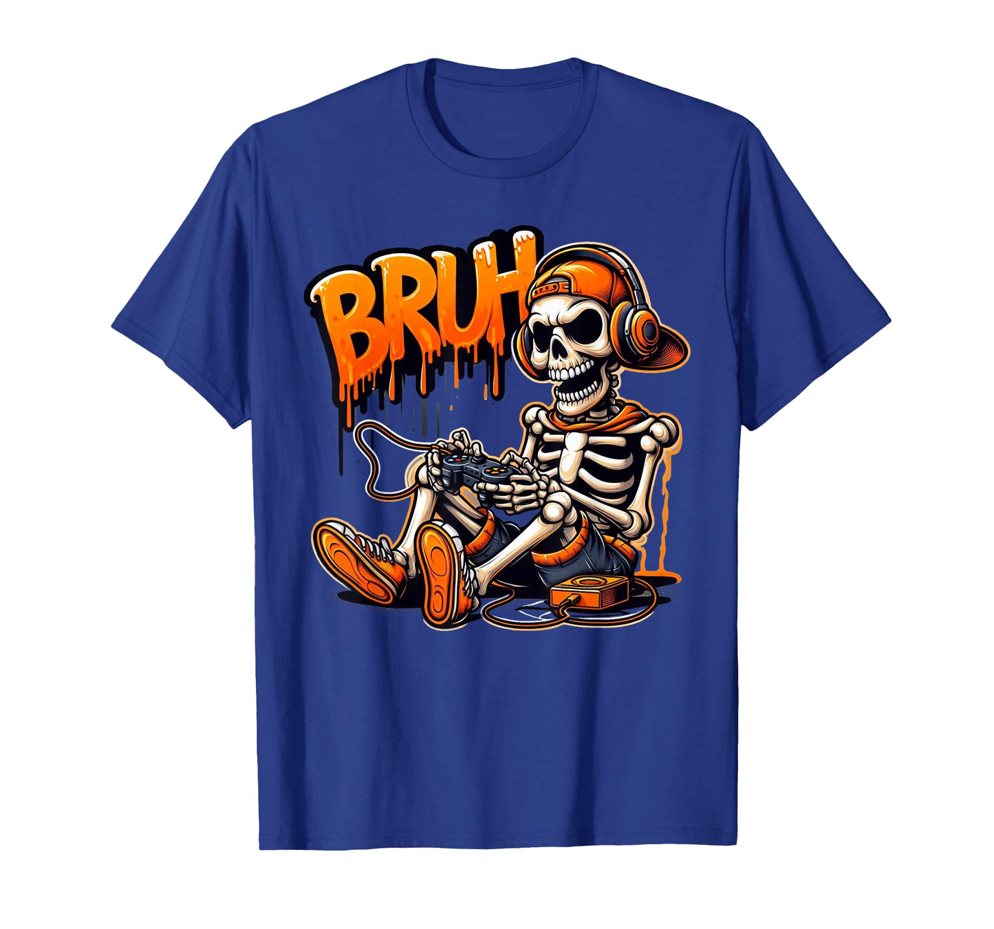 Bruh Halloween Boys Kids Gamer Mens Skeleton Video Gaming T-Shirt