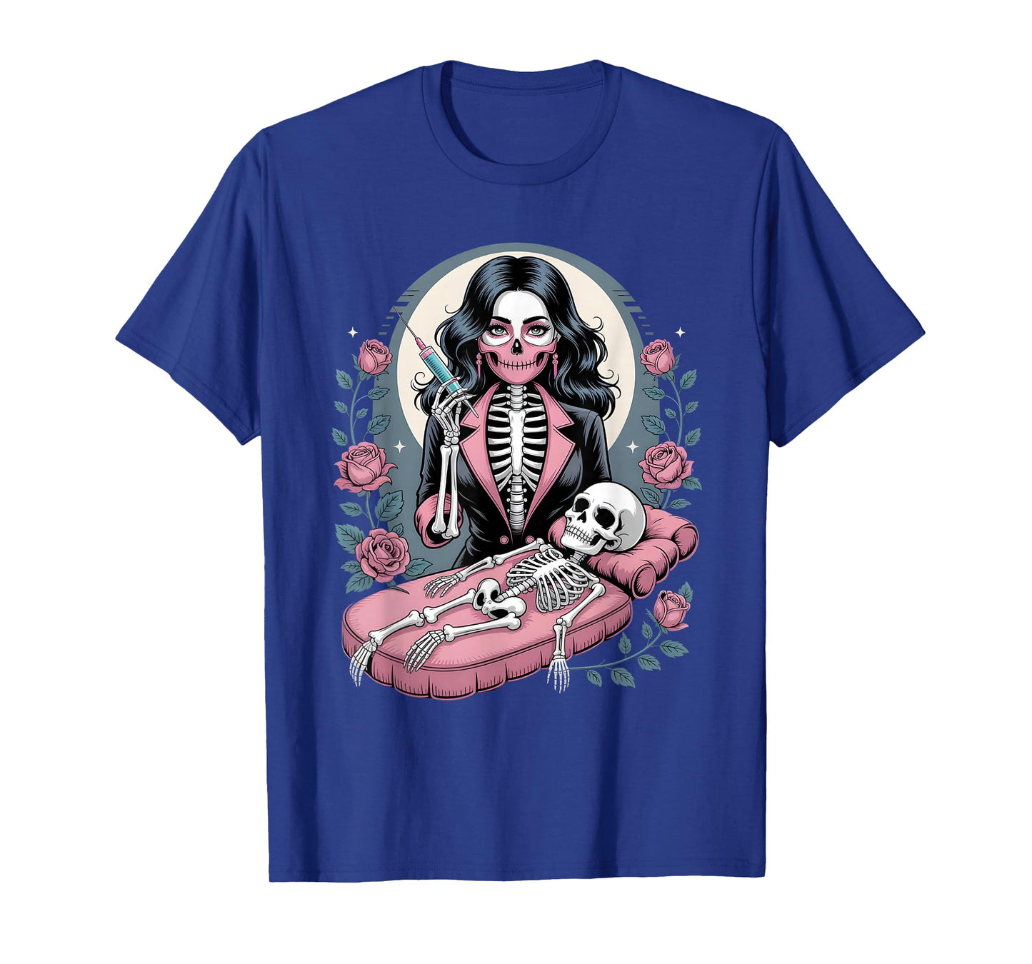 Halloween Gothic Skeleton Beautician with Syringe T-Shirt