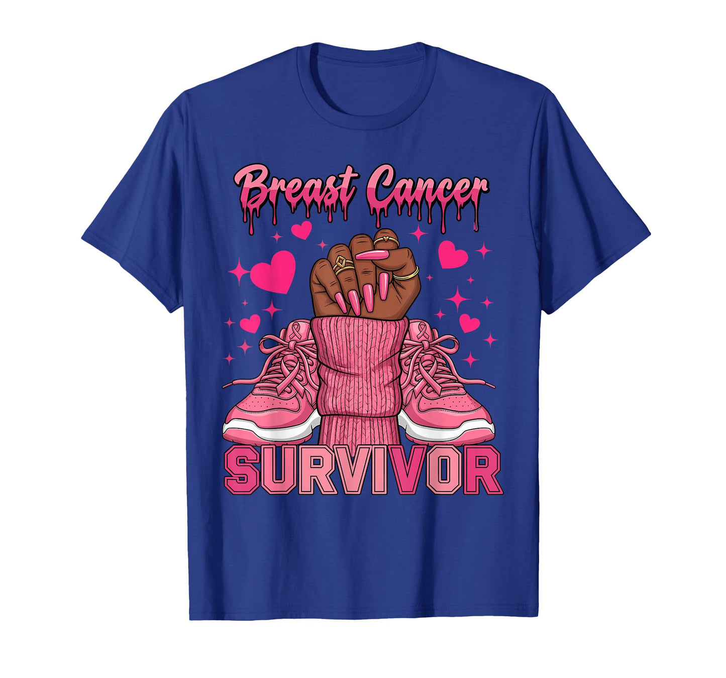 Afro Queen Black Women Breast Cancer Survivor Pink Ribbon T-Shirt