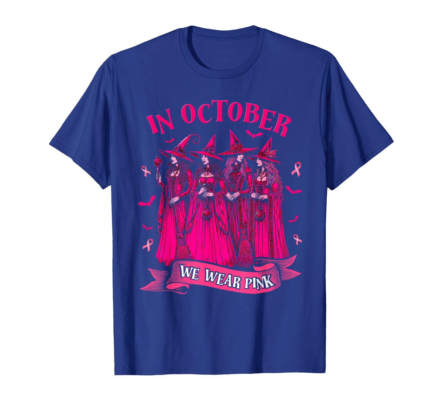 in October We Wear Pink Witch Halloween Breast Cancer Women T-Shirt