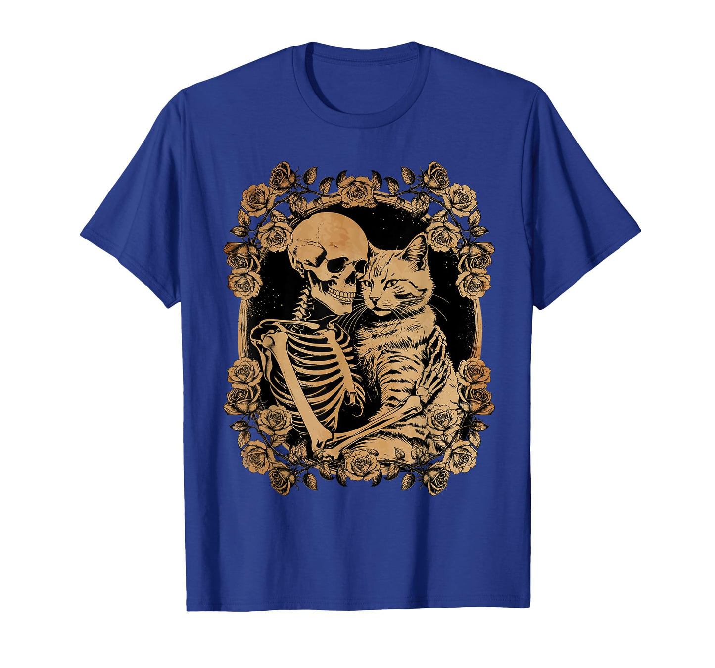 Halloween Skeleton Hugging Black Cat Lover Gift Gothic Funny T-Shirt