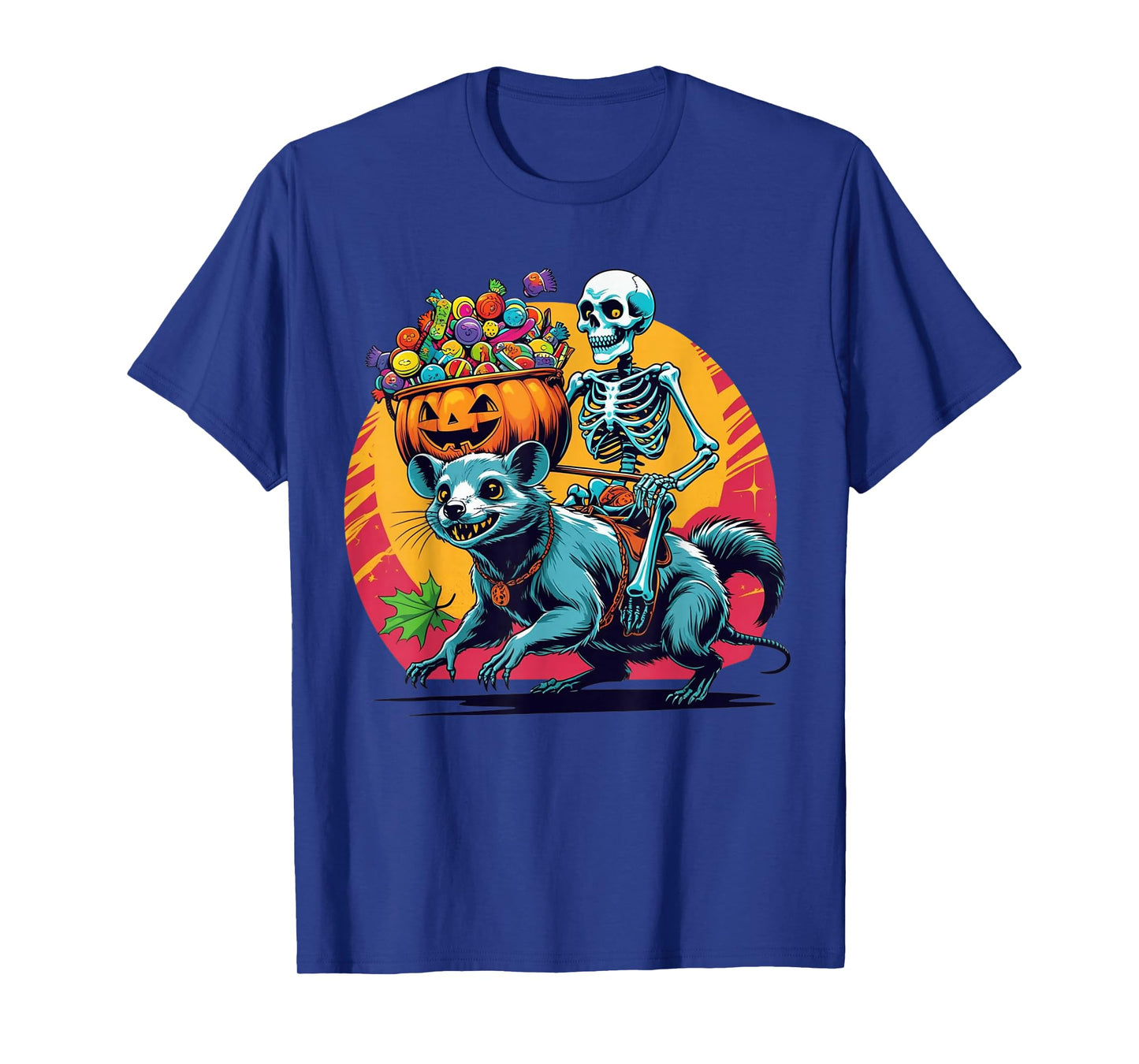 Zombie Opossum Halloween Skeleton Rider Funny Costume Design T-Shirt