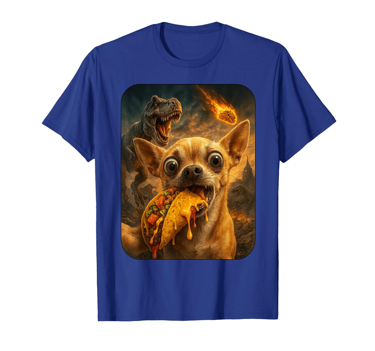 Chihuahua Selfie with T Rex Dinosaur Funny Taco Tuesday T-Shirt