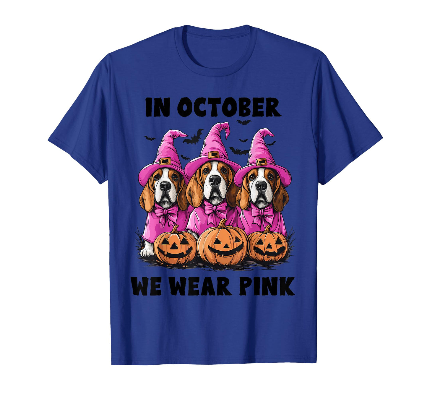 In October We Wear Pink Basset Hound Halloween Breast Cancer T-Shirt