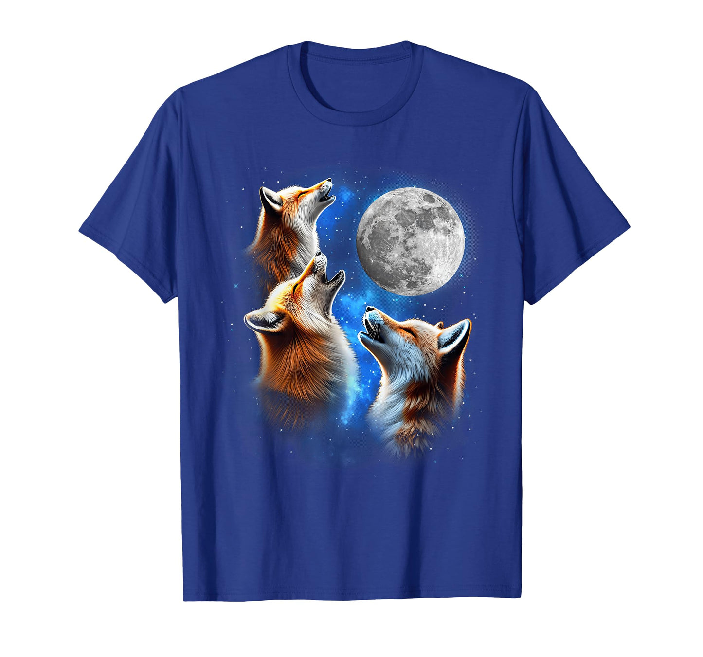 Three Foxes Moon Howling Funny Meme Cute Fox Lover Space T-Shirt