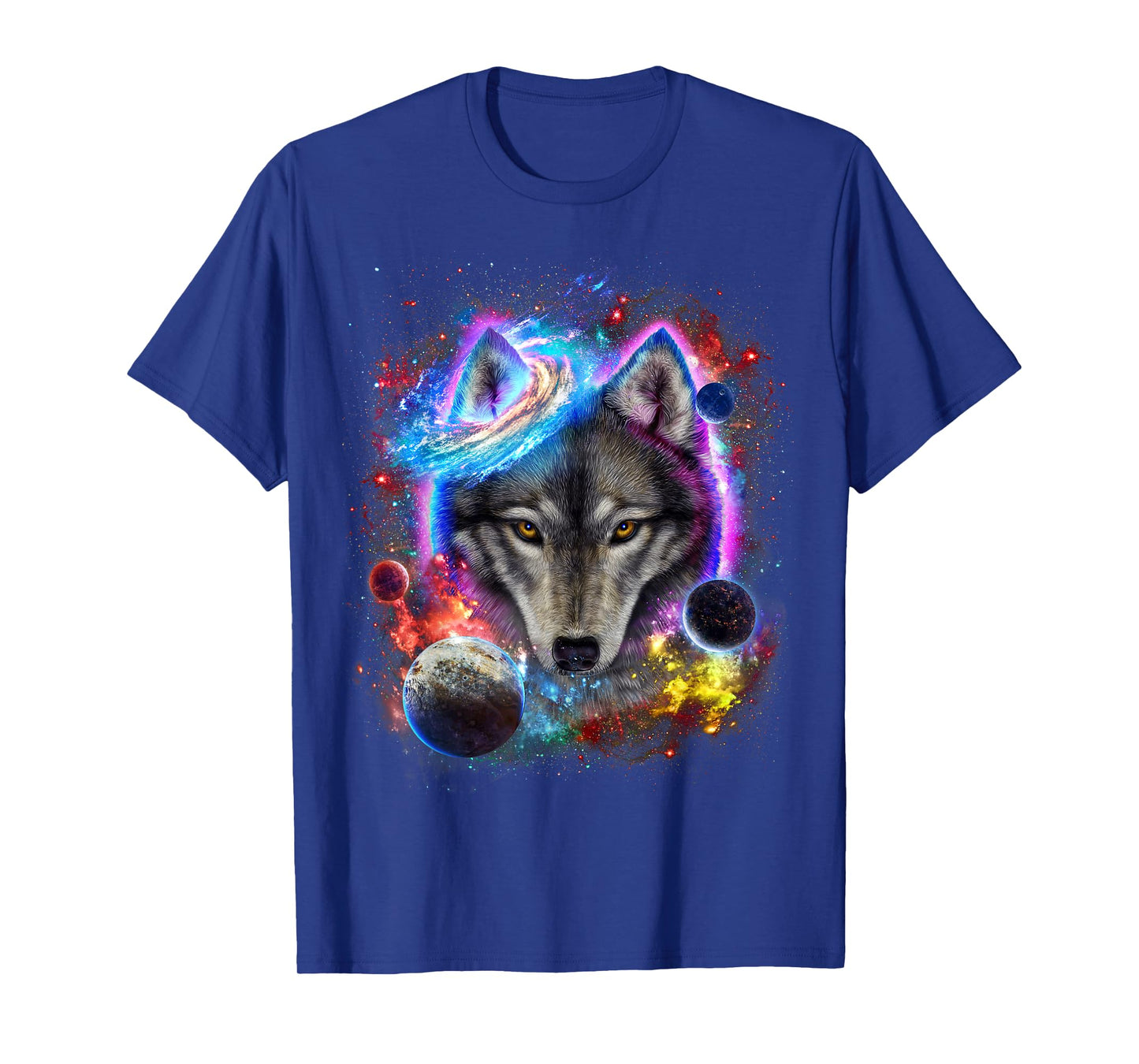 Cosmic Wolf Surrounded by Planet and Stars in Galactic Scene T-Shirt