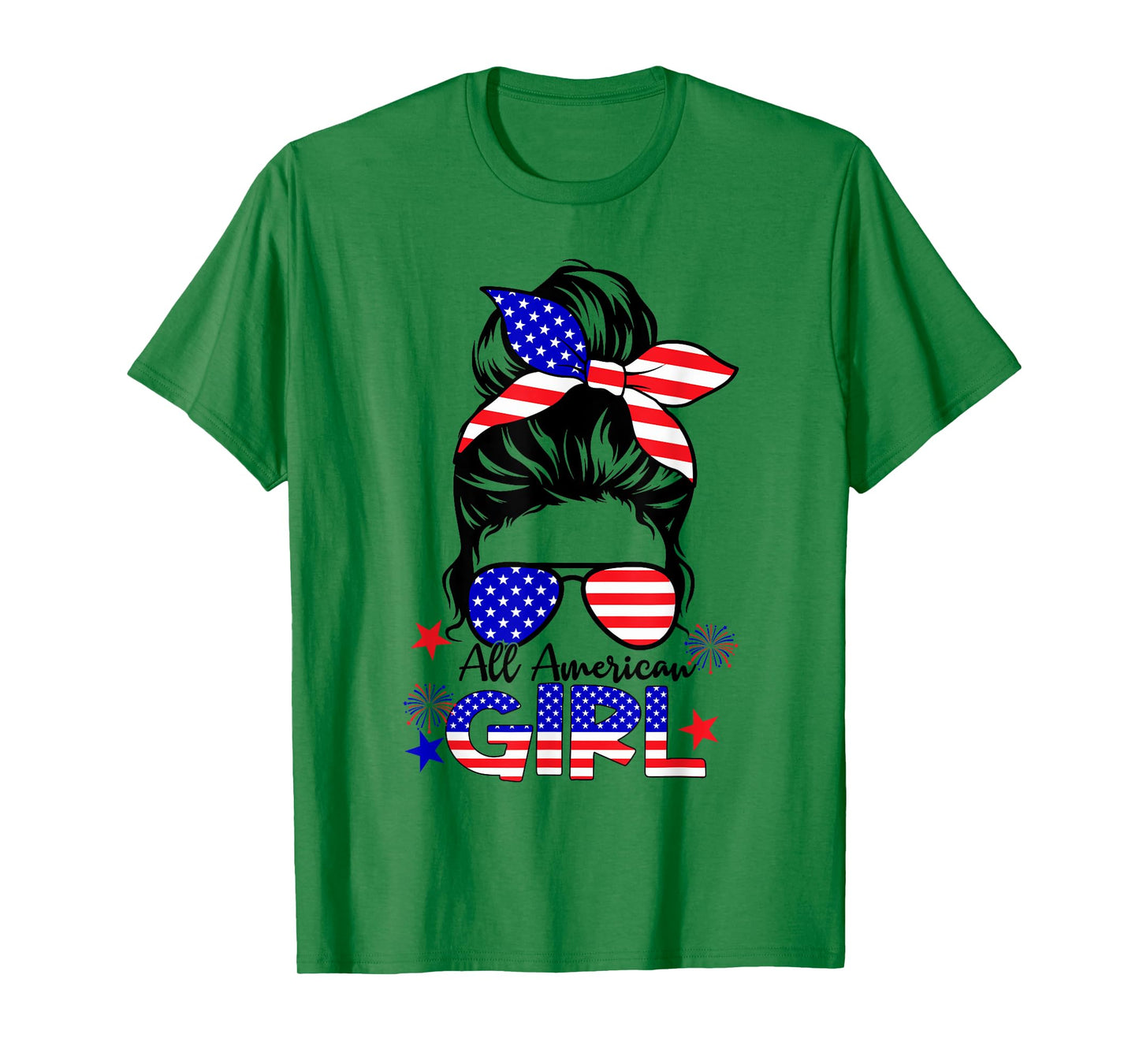 4th of July All American Girls Messy Bun T-Shirt
