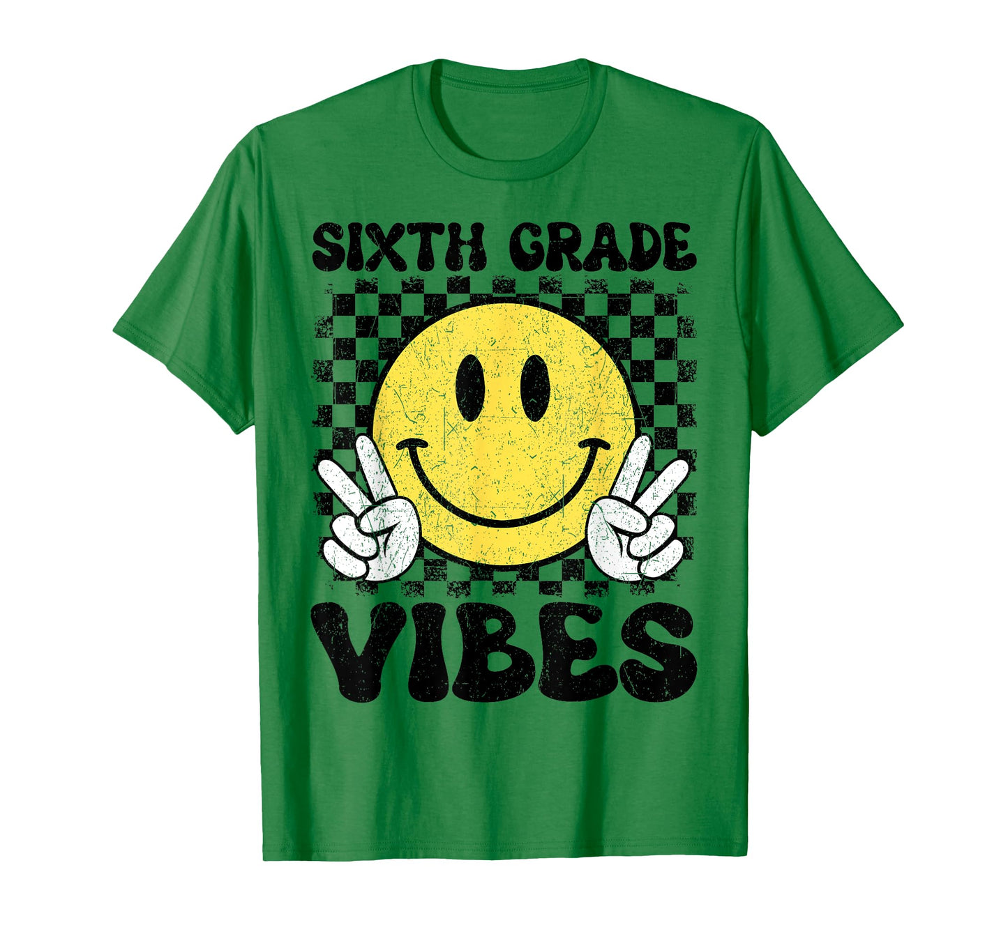 6th Sixth Grade Vibes Kids Boys Back To School Checkered T-Shirt
