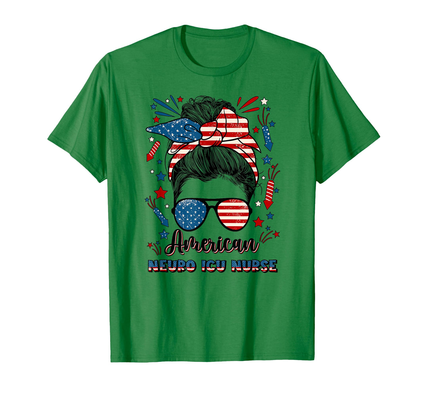 4th Of July Neuro ICU Nurse American Flag Neuro ICU Nursing T-Shirt for Women Men