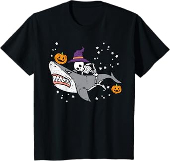 Kids Skeleton On Shark Cute Halloween Costume Toddler Boys Kids T-Shirt