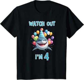 Shark Birthday Watch Out I'm 4 Years Old 4th Birthday T-Shirt