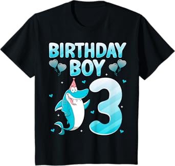 Kids Birthday Boy 3 Years Old 3rd Birthday Party Shark Lover Kids T-Shirt