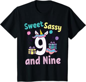 9th Birthday Unicorn Sweet Sassy Nine 9 Year Old Bday Girls T-Shirt