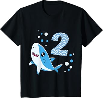 Kids 2nd Birthday Boys Shark 2 years Old Ocean Shark B-day T-Shirt