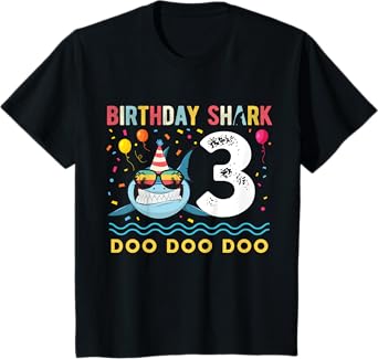 3 Year Old Birthday Boy Girl Shark Boys and Girls T-Shirt
