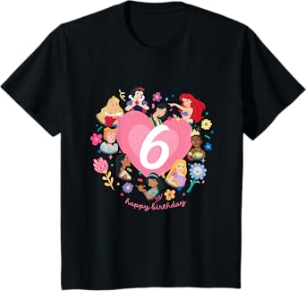 Disney Princess Heart 6 Years Old Happy Sixth Birthday T-Shirt