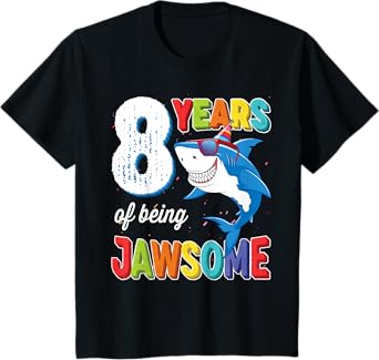 Kids 8 Year Old Shirt Boys Kids JawSome Shark 8th Birthday T-Shirt