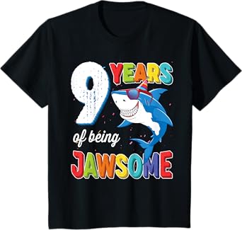 Kids 9 Year Old Boys Kids JawSome Shark 9th Birthday T-Shirt