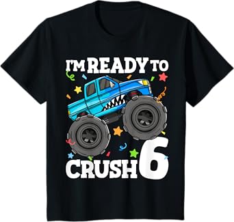 Kids Monster Truck Shark 6th Birthday Boy 6 Six Year Old T-Shirt