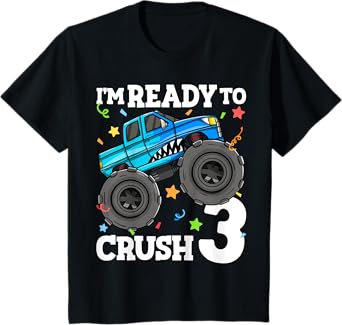 Kids Monster Truck Shark 3rd Birthday Boy Toddler 3 Three T-Shirt