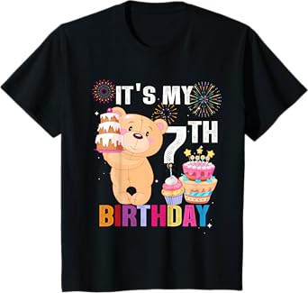 It's My 7th Birthday Bear 7 Years Old Gift For Kids T-Shirt