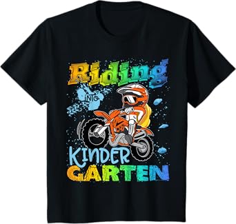 Riding Into Kindergarten Dirt Bike Backpack For Boys Girls T-Shirt