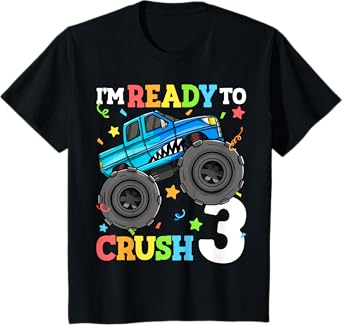 Kids Monster Truck Shark 3rd Birthday Boy Toddler 3 Three T-Shirt