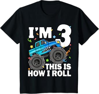 Kids Monster Truck Shark 3rd Birthday Boy Toddler 3 Three T-Shirt
