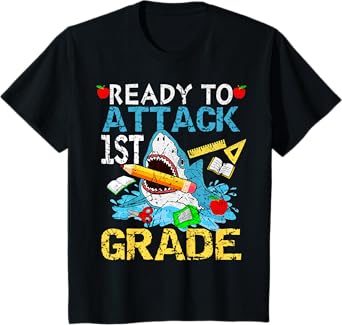 Shark Ready To Attack 1ST Grade Funny 1ST First Day School T-Shirt