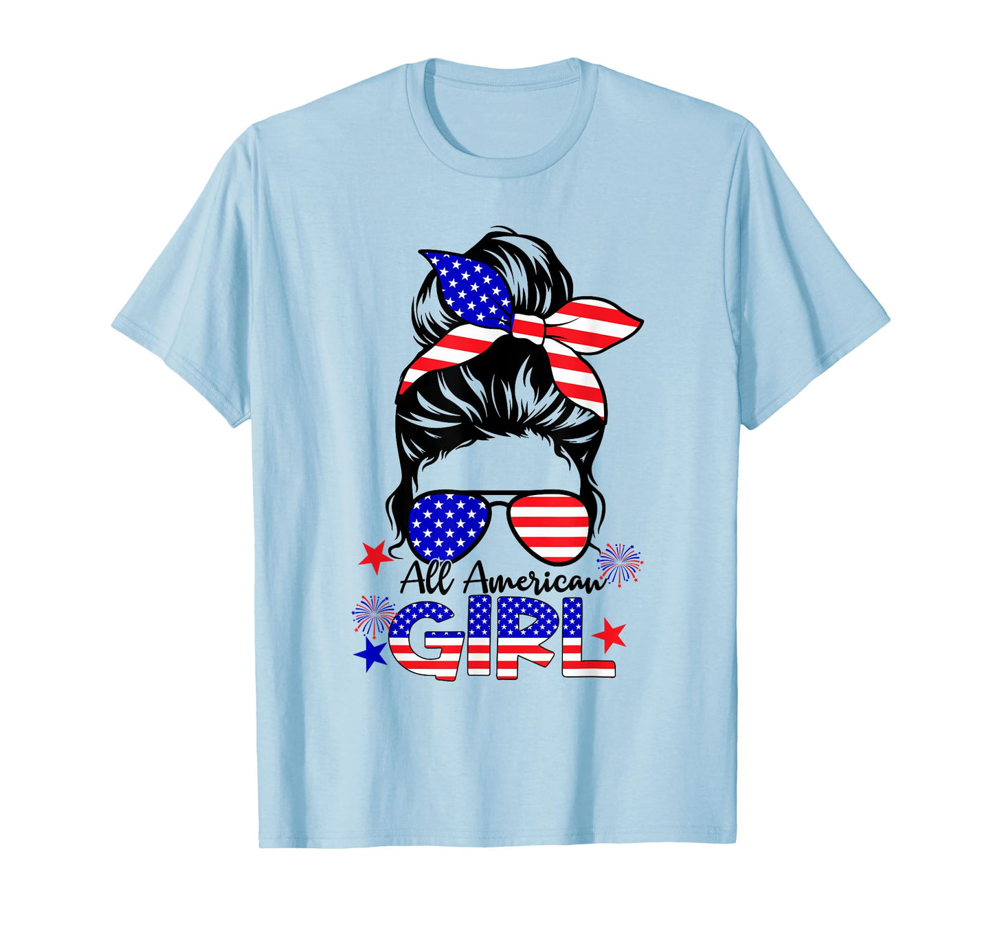 4th of July All American Girls Messy Bun T-Shirt