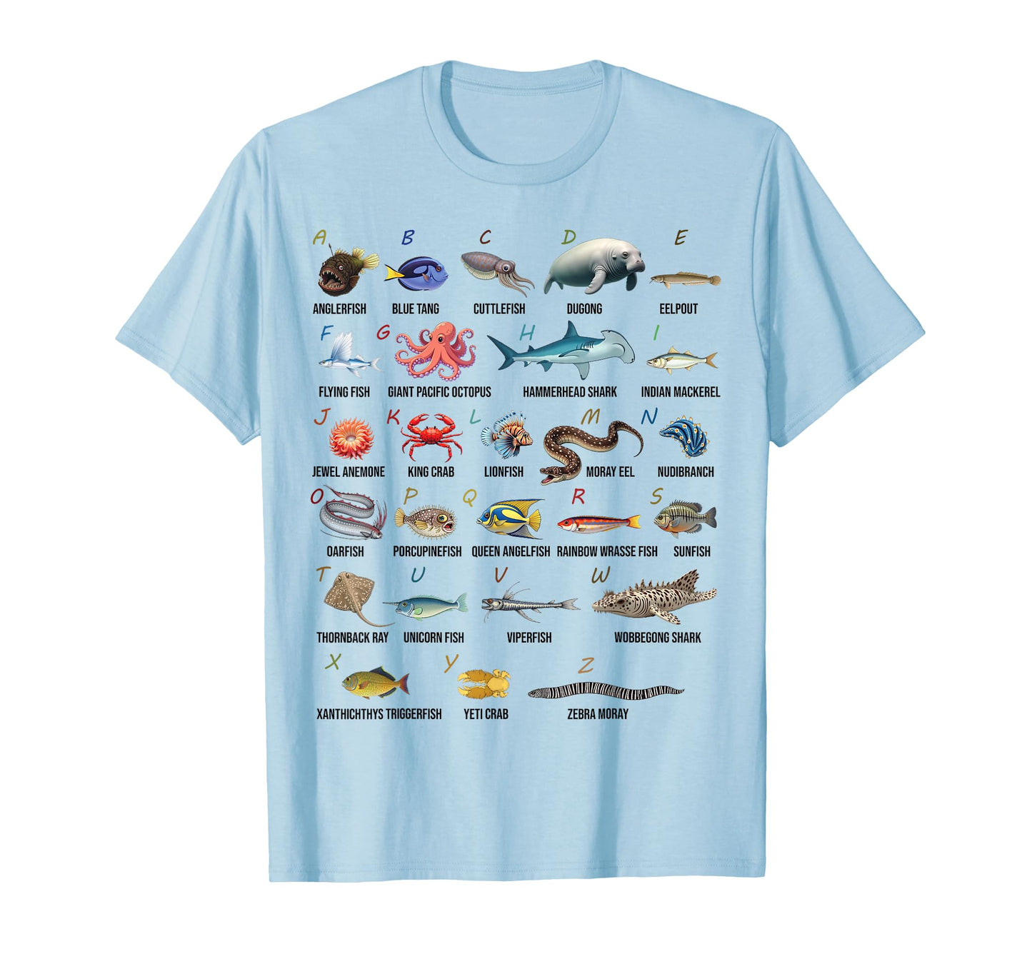 A-Z Ocean Life Alphabet Marine Creatures Exploration T-Shirt