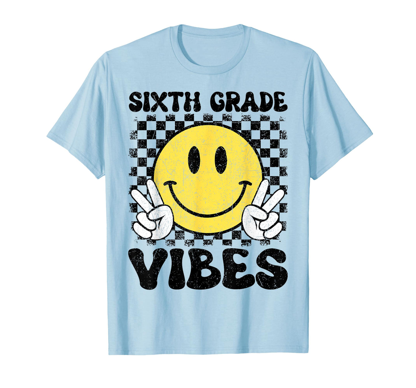 6th Sixth Grade Vibes Kids Boys Back To School Checkered T-Shirt
