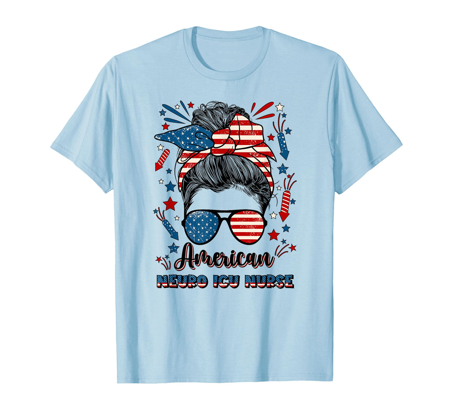 4th Of July Neuro ICU Nurse American Flag Neuro ICU Nursing T-Shirt for Women Men