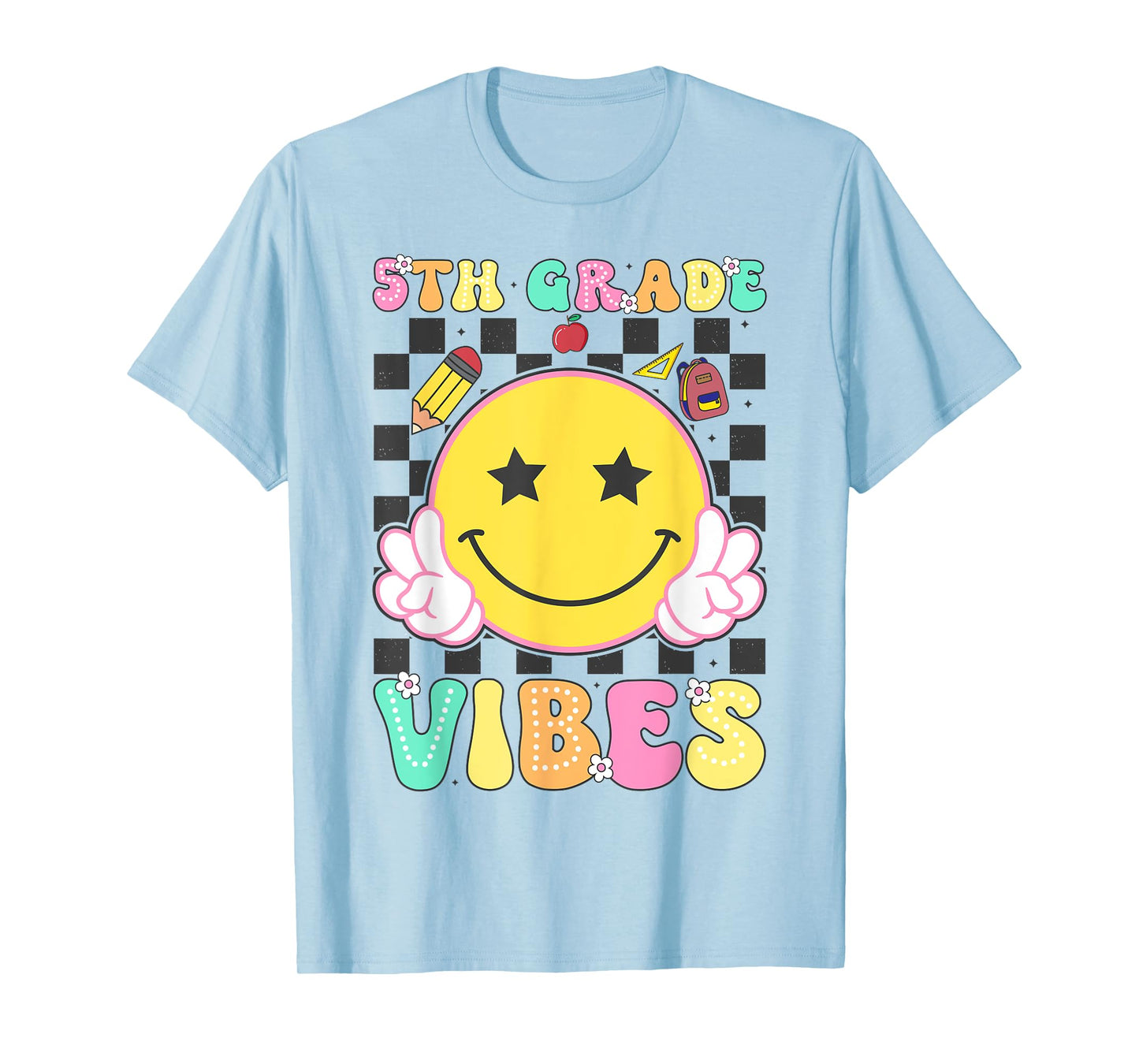 5th Grade Vibes Girls Smile Face Back to School Fifth Grade T-Shirt