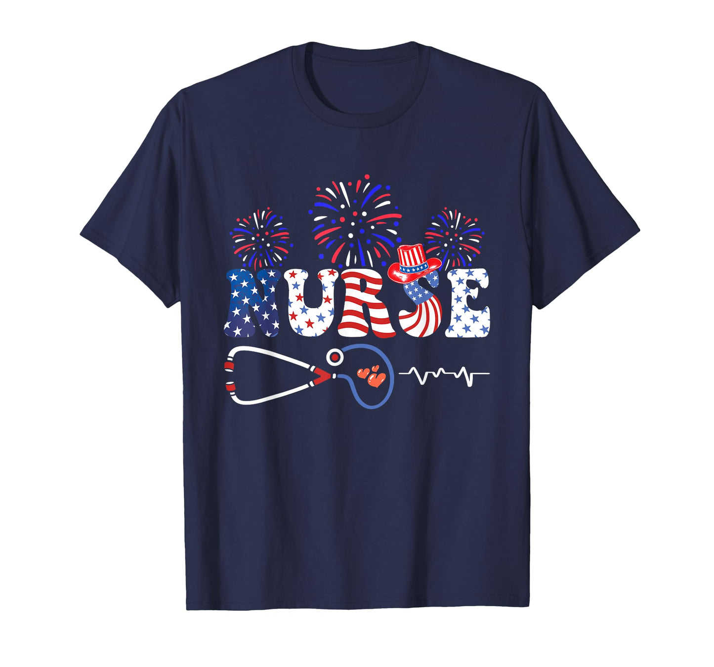 USA American Flag Patriotic Nurse Stethoscope 4th of July T-Shirt