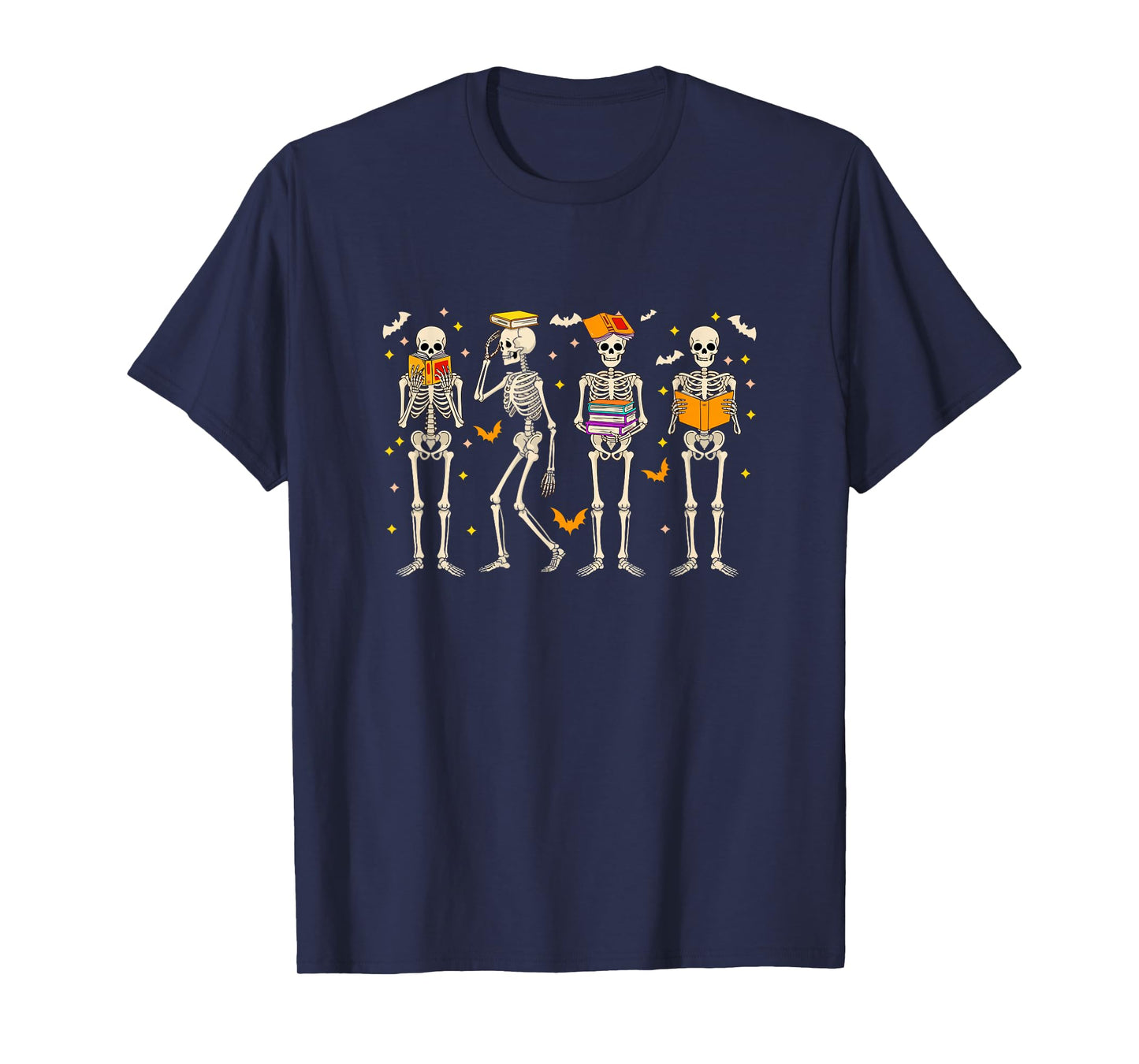 Halloween Group Skeletons Reading Books Bookworm Librarian T-Shirt