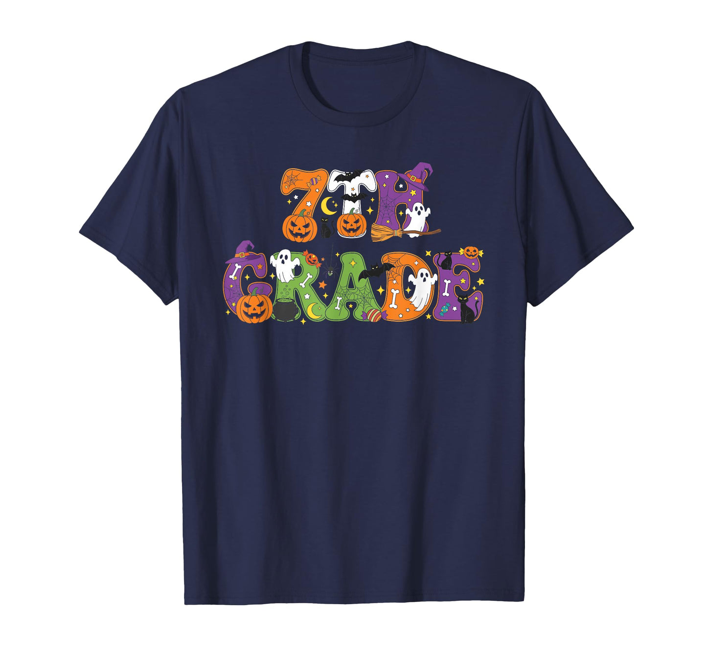 7th Grade Pumpkin Ghost Skeleton Halloween Kids Mens Womens T-Shirt
