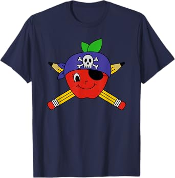 Teacher's Pirate Apple with Crossed Pencils Pirate Teacher T-Shirt