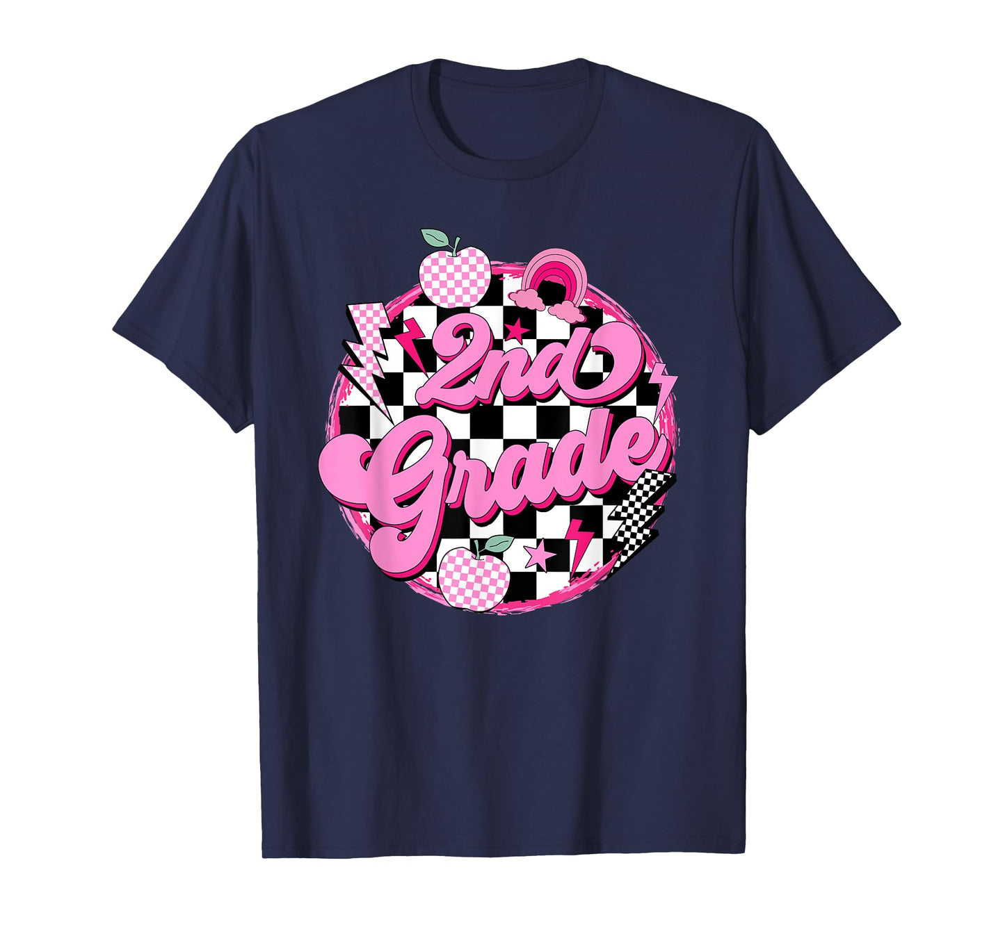 2nd Grade Teacher Women Retro Checkered First Day of School T-Shirt