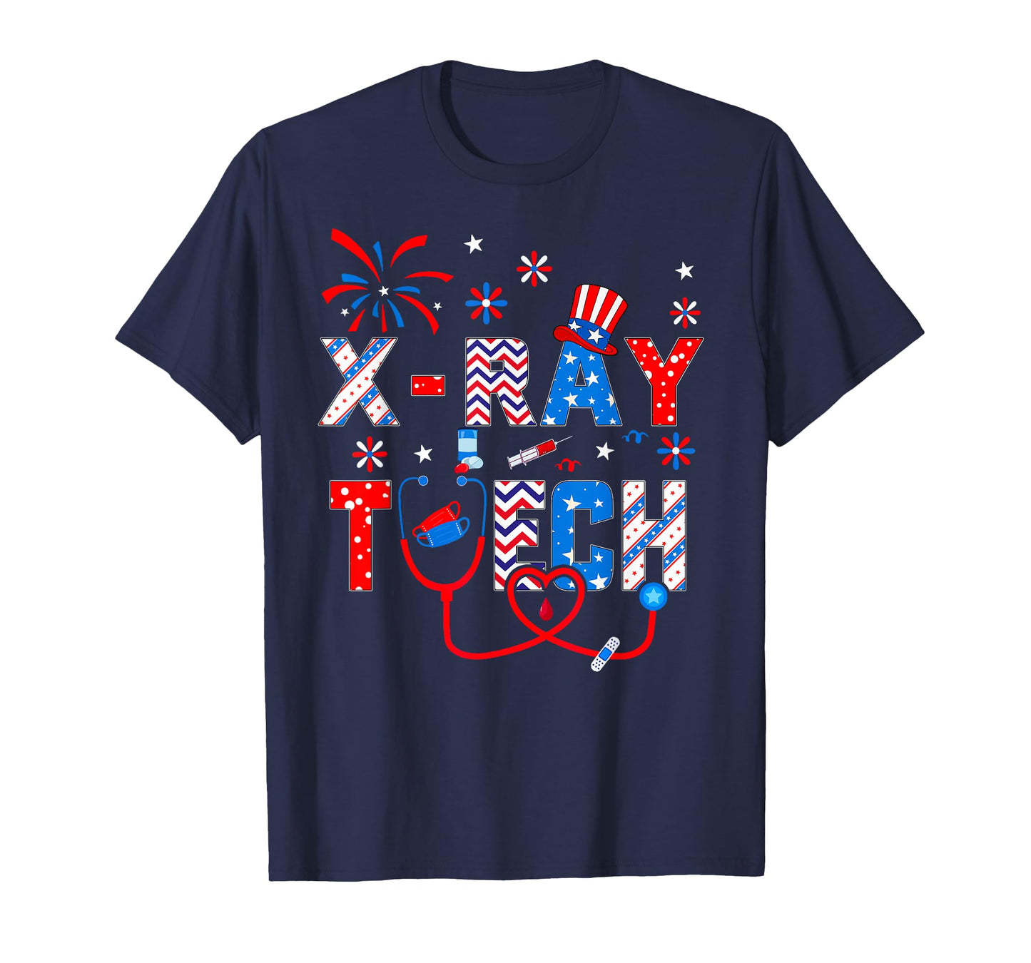 4th Of July Shirt For Women Stethoscope Patriotic X-ray Tech T-Shirt