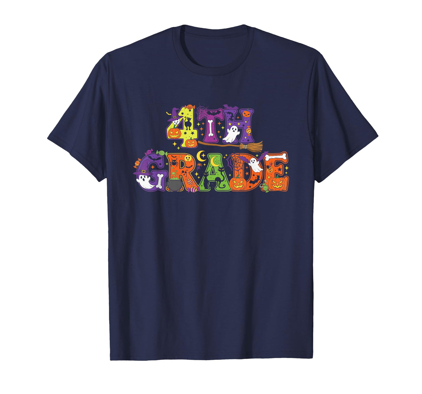 4th Grade Pumpkin Ghost Skeleton Halloween Kids Mens Womens T-Shirt