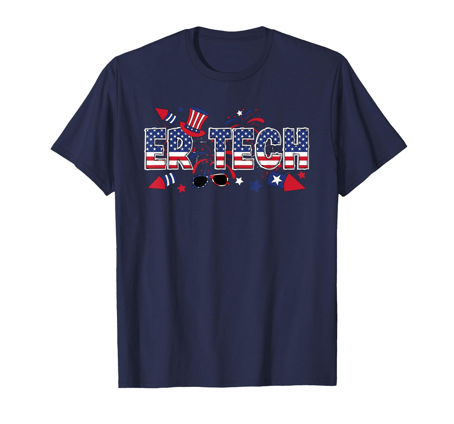 4th Of July ER Tech American Flag Emergency Room Technician T-Shirt for Women Men