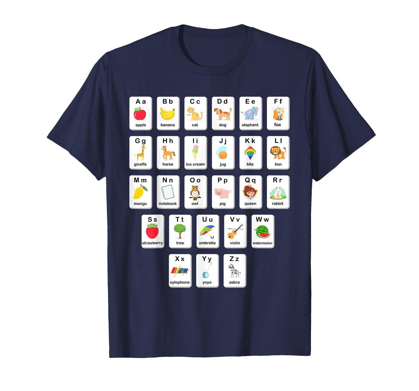 ABC Animals Object Flash Card A-Z Types of Alphabet Teacher T-Shirt