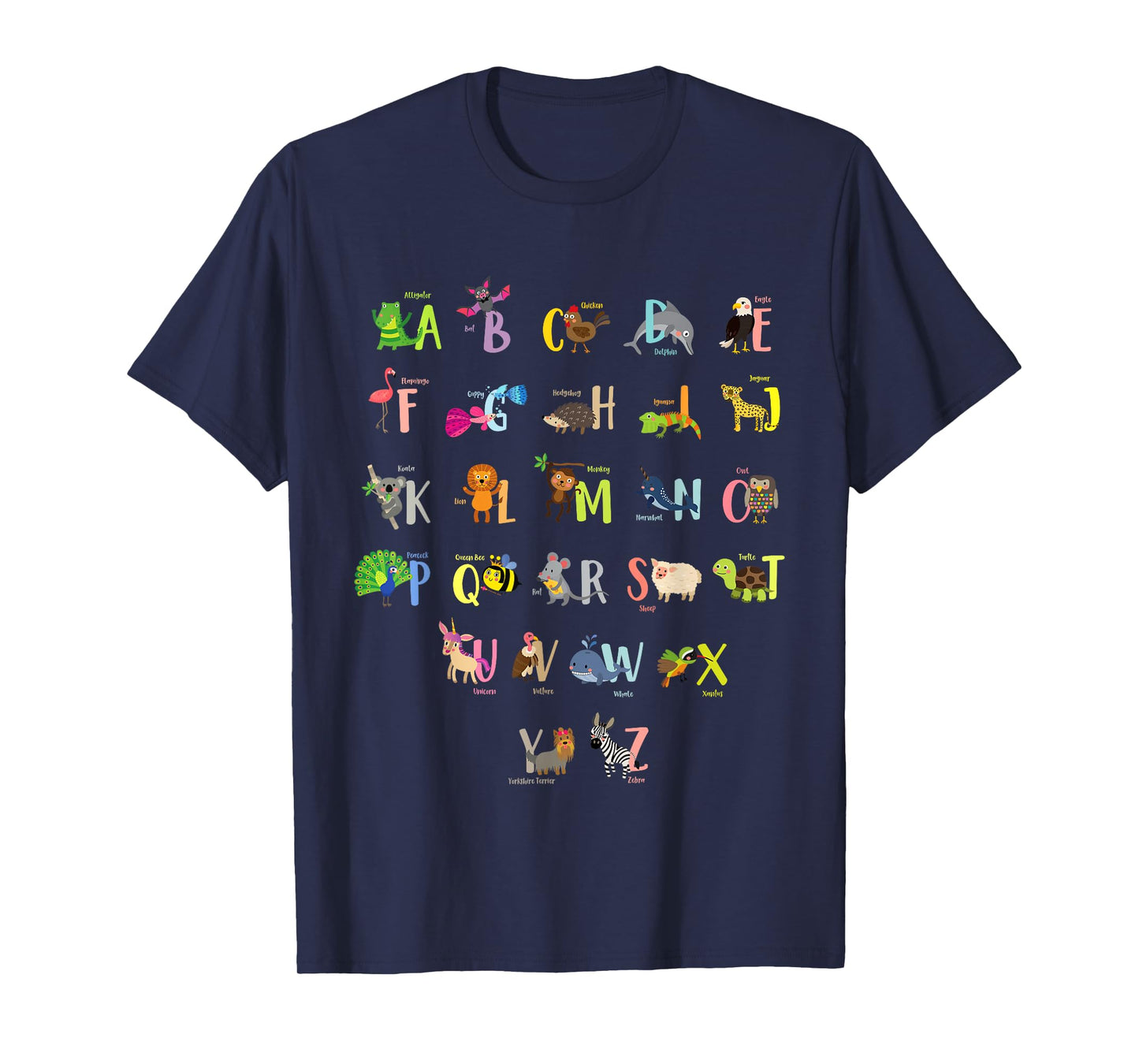 ABC Animals Identification A-Z Types Of Zoo Animals Alphabet T-Shirt