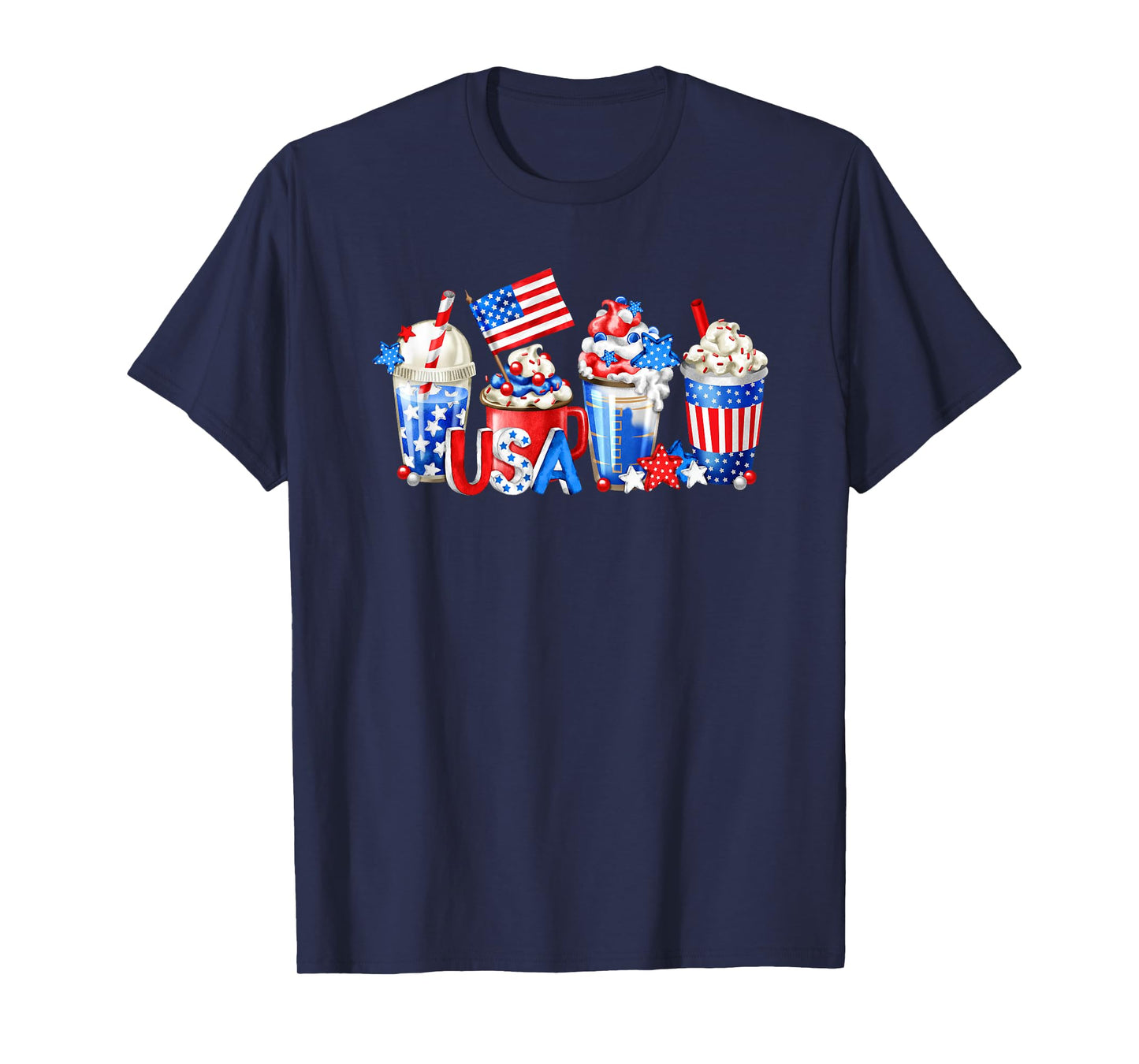 4th Of July Latte Mug For Patriotic Women White Red And Blue T-Shirt